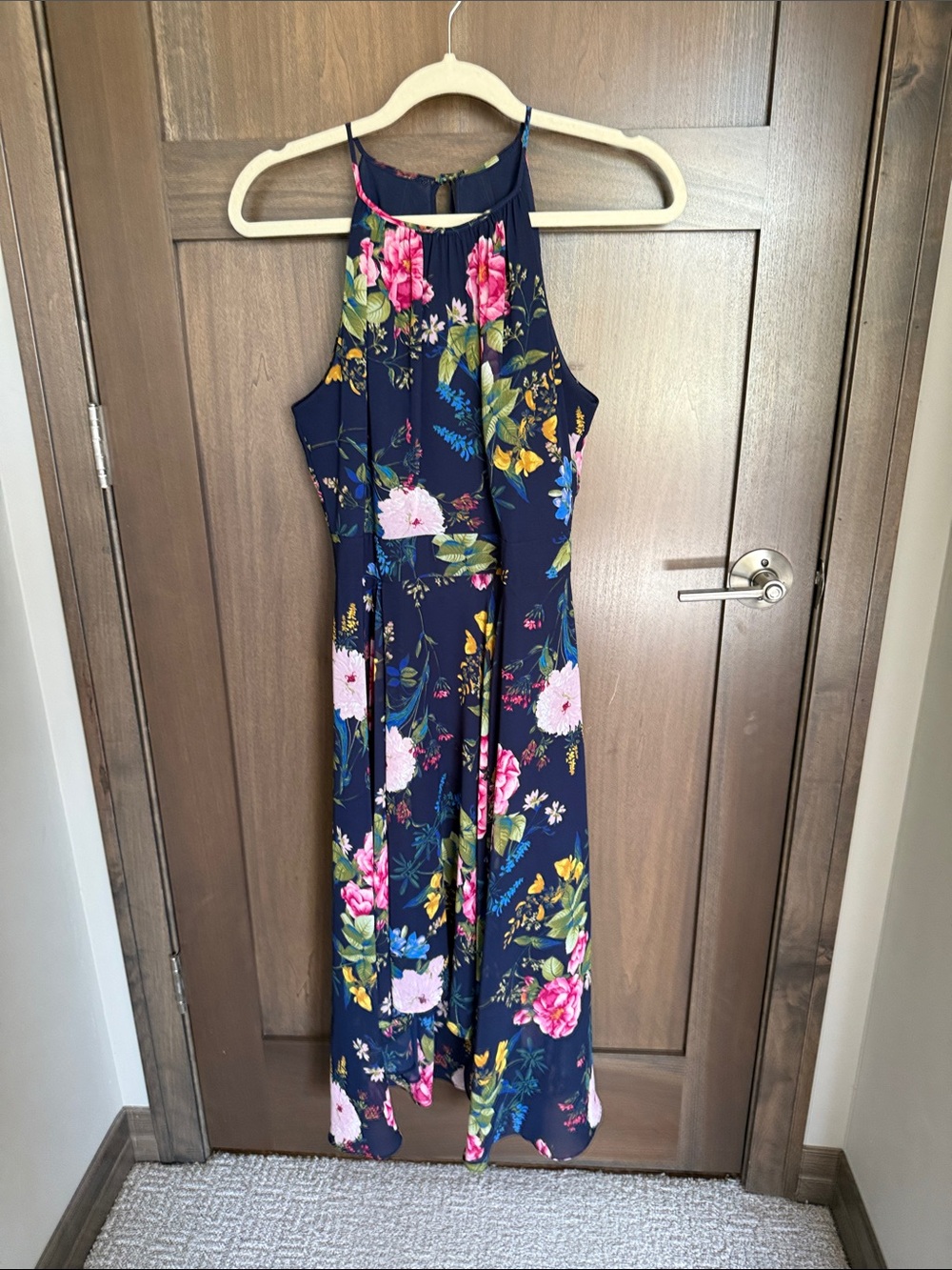 Eliza J Navy Floral Midi Dress
